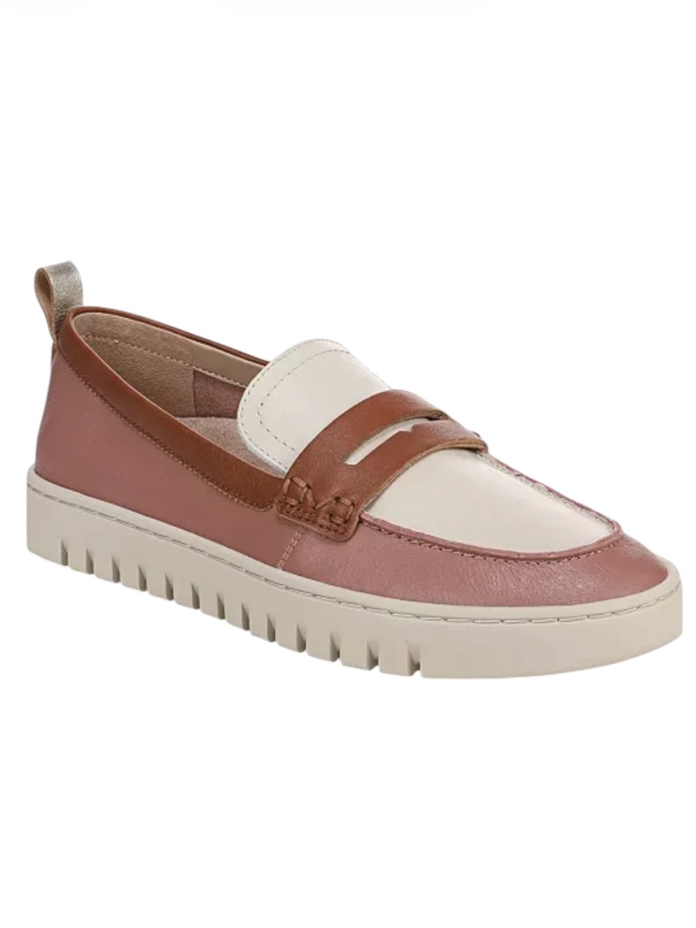 Vionic Women's Pink Brown and Cream Leather Penny Loafers 9.5W